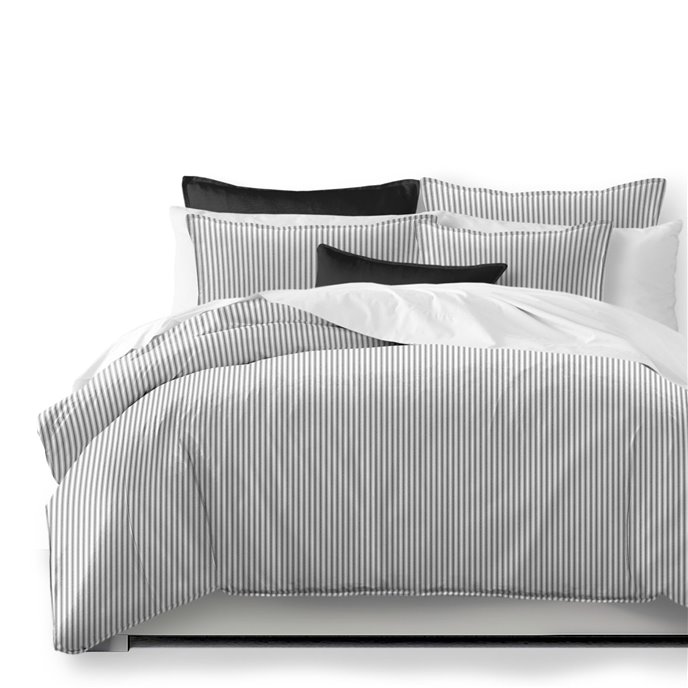 Cruz Ticking Stripes White/Black Coverlet and Pillow Sham(s) Set - Size Super Queen Thumbnail