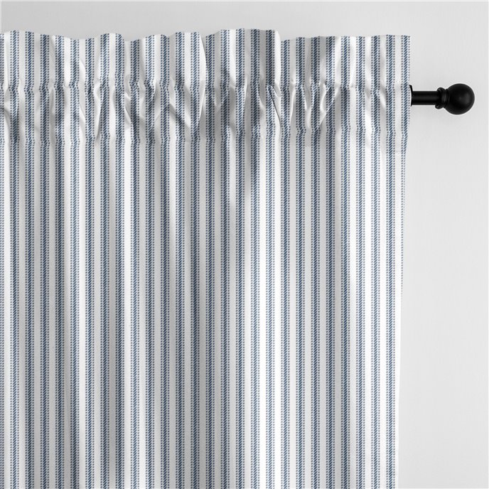 Cruz Ticking Stripes White/Navy Pole Top Drapery Panel - Pair - Size 50"x84" Thumbnail