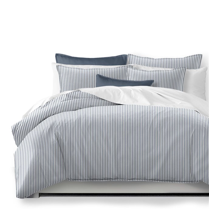 Cruz Ticking Stripes White/Navy Comforter and Pillow Sham(s) Set - Size Queen Thumbnail
