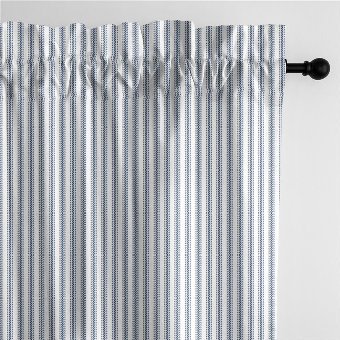 Cruz Ticking Stripes White/Navy Pole Top Drapery Panel - Pair - Size 50"x108" Thumbnail