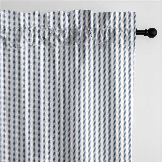 Cruz Ticking Stripes White/Navy Pole Top Drapery Panel - Pair - Size 50"x120" Thumbnail