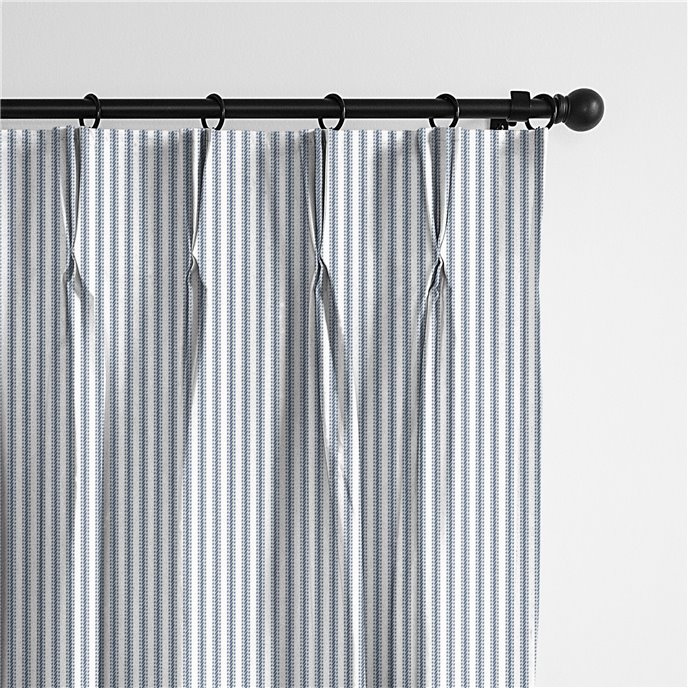 Cruz Ticking Stripes White/Navy Pinch Pleat Drapery Panel - Pair - Size 20"x96" Thumbnail