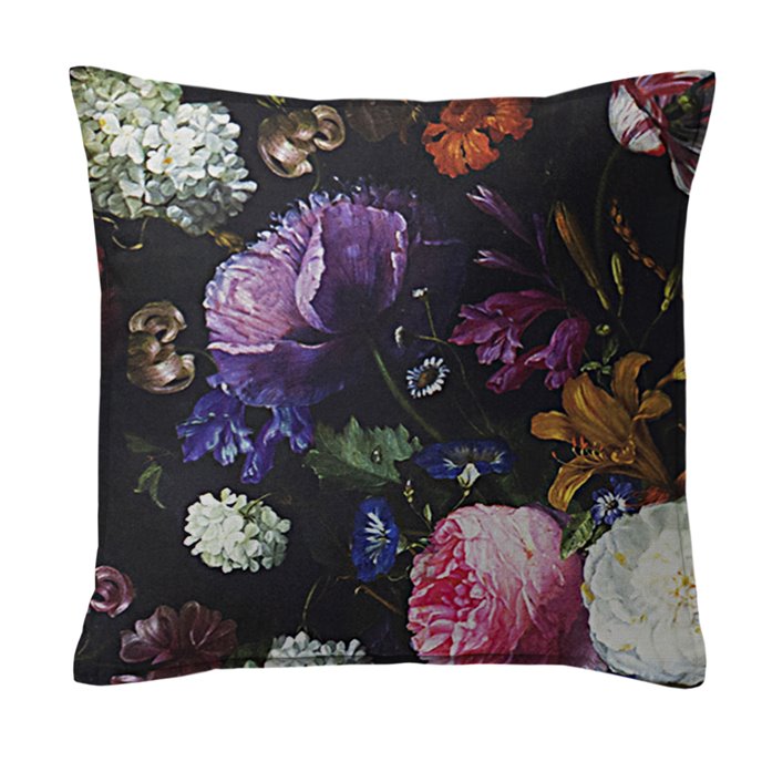 Crystal's Bouquet Black/Floral Decorative Pillow - Size 24" Square Thumbnail