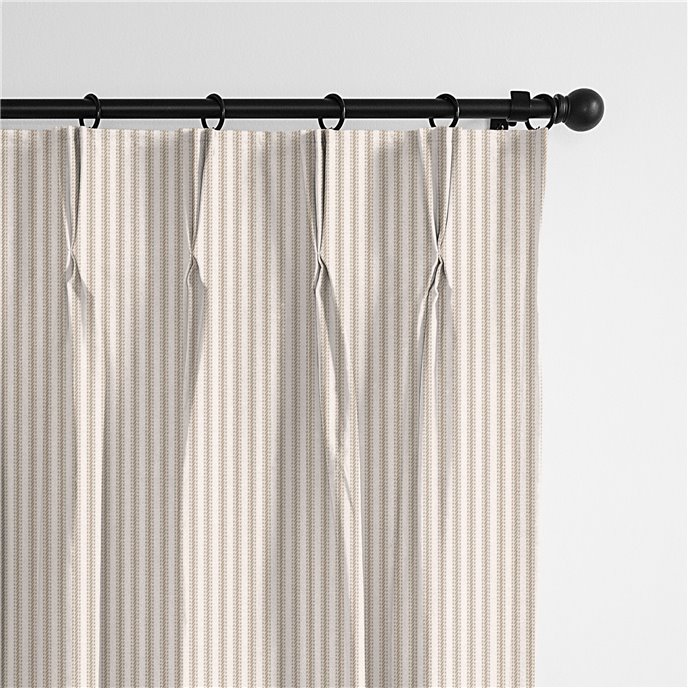 Cruz Ticking Stripes Taupe/Ivory Pinch Pleat Drapery Panel - Pair - Size 20"x96" Thumbnail