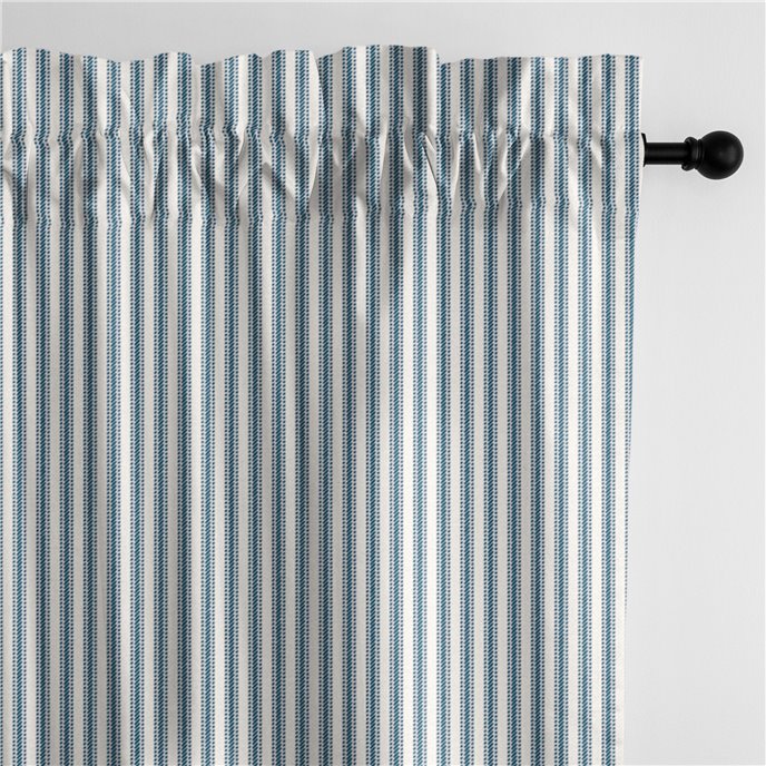 Cruz Ticking Stripes Indigo/Ivory Pole Top Drapery Panel - Pair - Size 50"x84" Thumbnail
