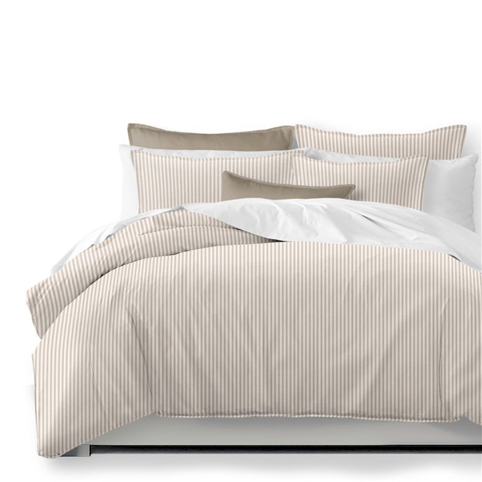 Cruz Ticking Stripes Taupe/Ivory Comforter and Pillow Sham(s) Set - Size Super Queen Thumbnail