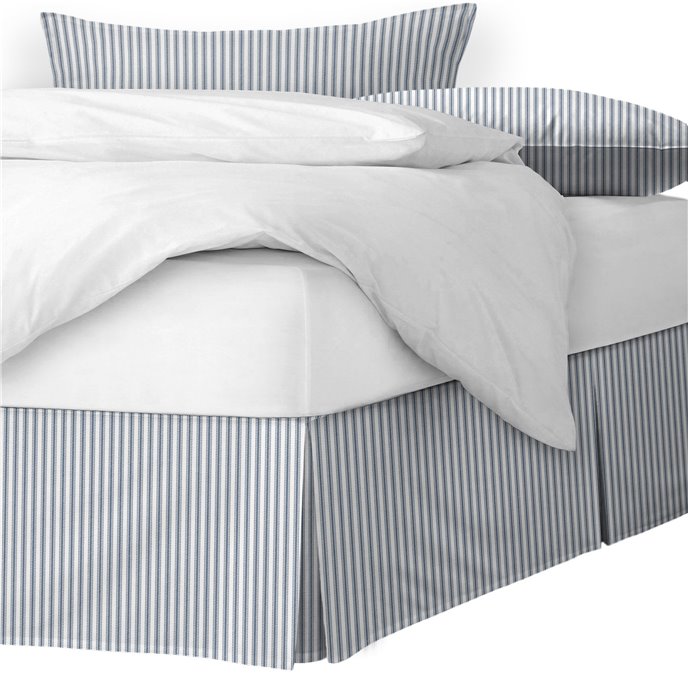 Cruz Ticking Stripes White/Navy Platform Bed Skirt - Size Twin 15" Drop Thumbnail