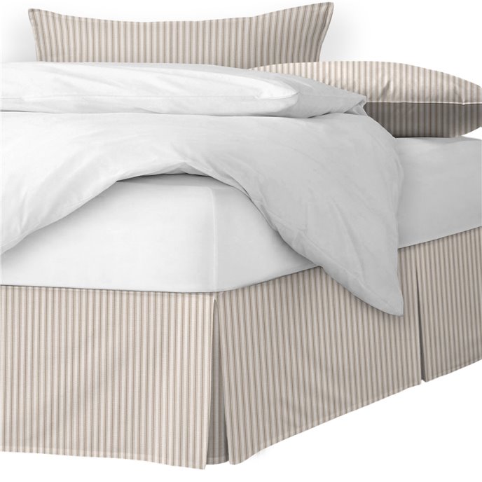 Cruz Ticking Stripes Taupe/Ivory Platform Bed Skirt - Size Twin 15" Drop Thumbnail