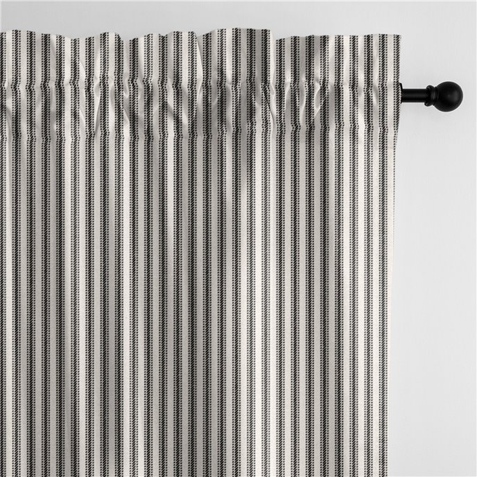 Cruz Ticking Stripes Black/Linen Pole Top Drapery Panel - Pair - Size 50"x84" Thumbnail
