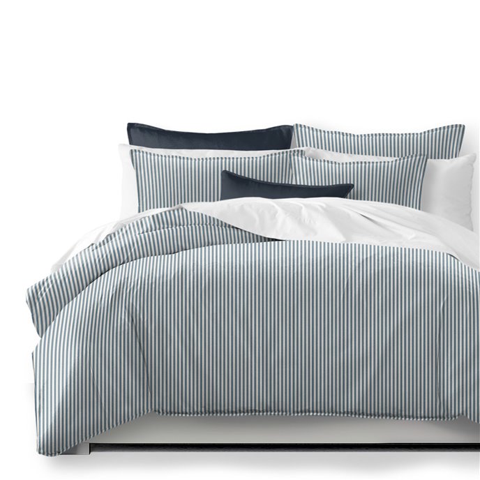 Cruz Ticking Stripes Indigo/Ivory Coverlet and Pillow Sham(s) Set - Size Twin Thumbnail