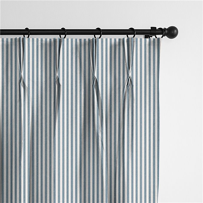 Cruz Ticking Stripes Indigo/Ivory Pinch Pleat Drapery Panel - Pair - Size 20"x84" Thumbnail