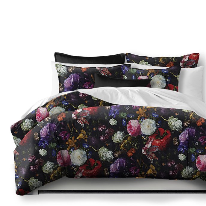 Crystal's Bouquet Black/Floral Duvet Cover and Pillow Sham(s) Set - Size King / California King Thumbnail