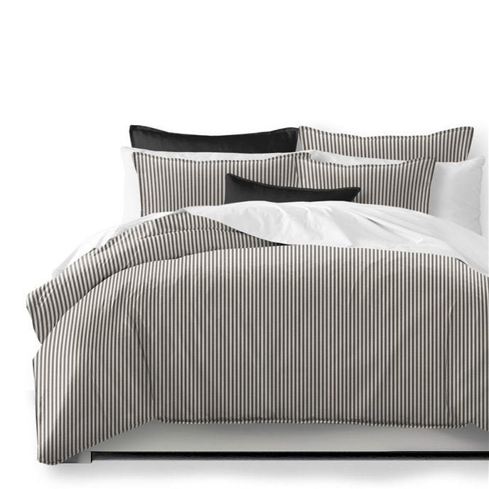 Cruz Ticking Stripes Black/Linen Comforter and Pillow Sham(s) Set - Size Full Thumbnail