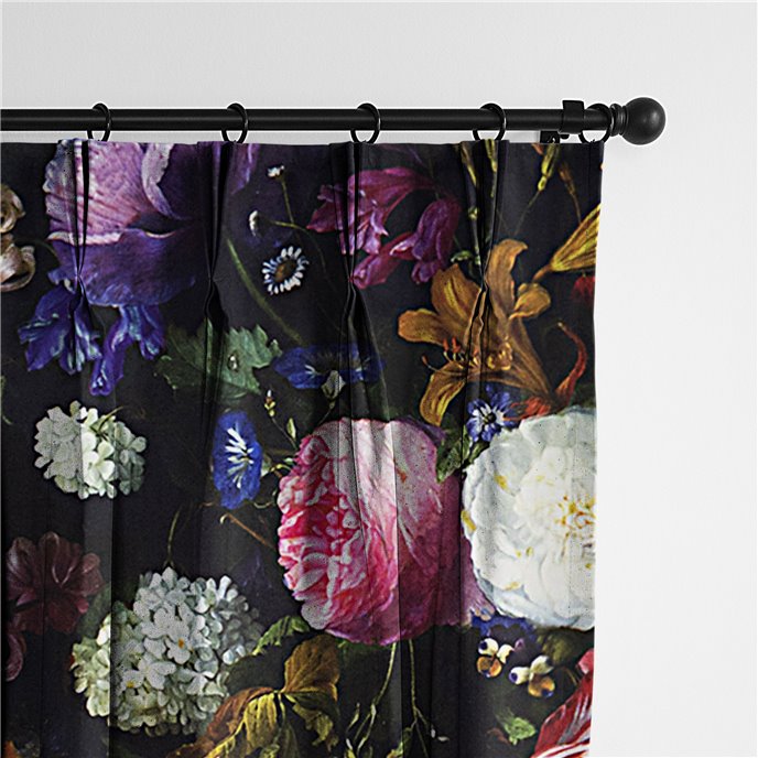 Crystal's Bouquet Black/Floral Pinch Pleat Drapery Panel - Pair - Size 20"x84" Thumbnail