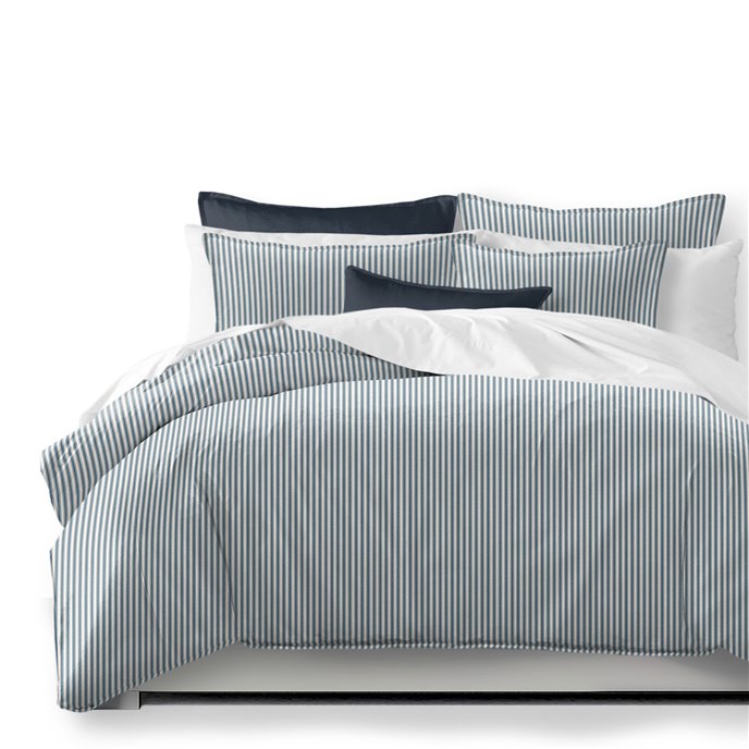 Cruz Ticking Stripes Indigo/Ivory Comforter and Pillow Sham(s) Set - Size Full Thumbnail