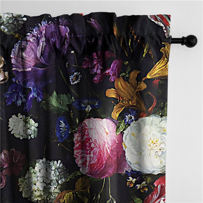 Crystal's Bouquet Black/Floral Pole Top Drapery Panel - Pair - Size 50"x96" Thumbnail