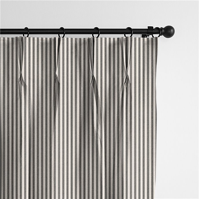 Cruz Ticking Stripes Black/Linen Pinch Pleat Drapery Panel - Pair - Size 20"x84" Thumbnail