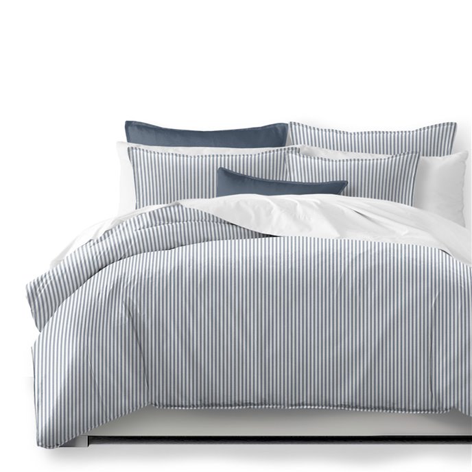 Cruz Ticking Stripes White/Navy Coverlet and Pillow Sham(s) Set - Size Queen Thumbnail