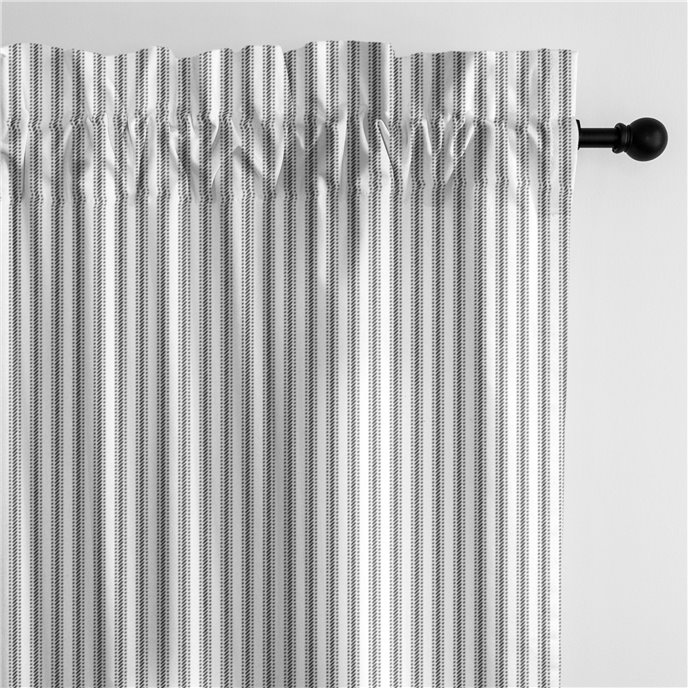 Cruz Ticking Stripes White/Black Pole Top Drapery Panel - Pair - Size 50"x84" Thumbnail