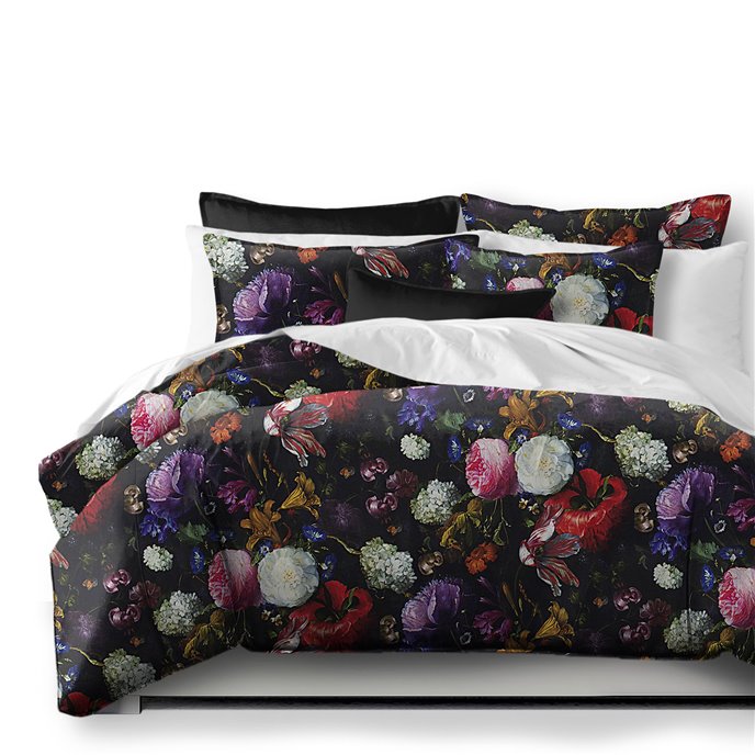 Crystal's Bouquet Black/Floral Comforter and Pillow Sham(s) Set - Size King / California King Thumbnail