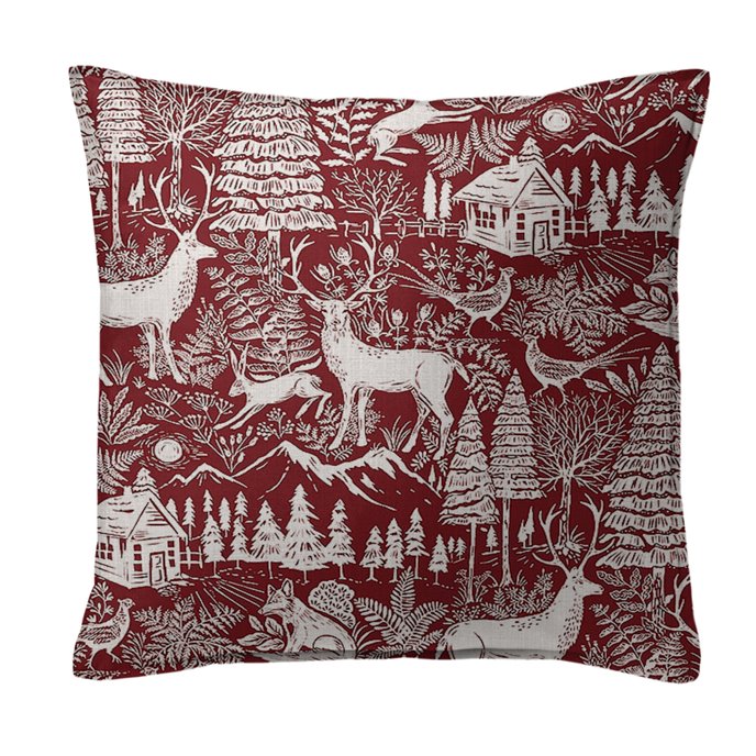 Edinburgh Maroon Red/White Decorative Pillow - Size 24" Square Thumbnail