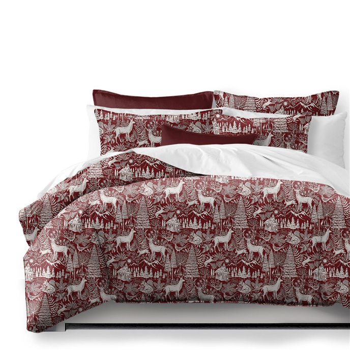 Edinburgh Maroon Red/White Duvet Cover and Pillow Sham(s) Set - Size Super King Thumbnail