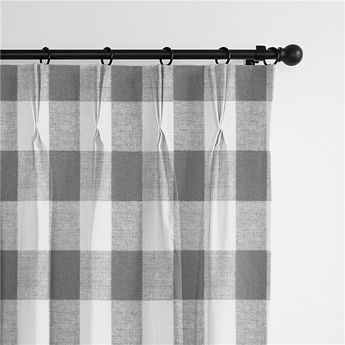 Lumberjack Check Gray/White Pinch Pleat Drapery Panel - Pair - Size 40"x108" Thumbnail