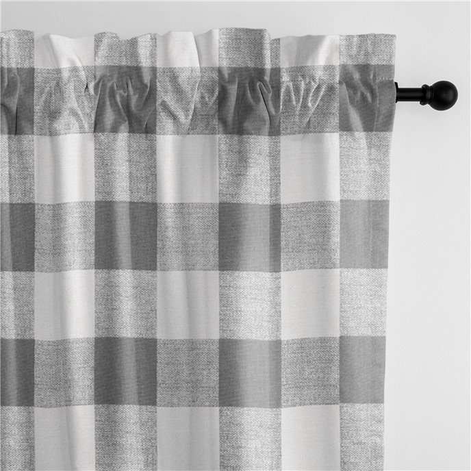 Lumberjack Check Gray/White Pole Top Drapery Panel - Pair - Size 50"x132" Thumbnail