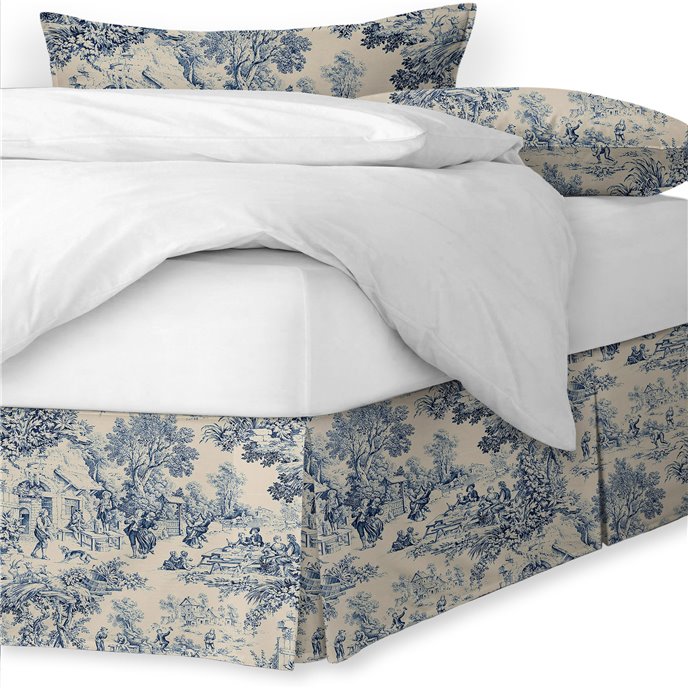 Maison Toile Blue Platform Bed Skirt - Size Full 15" Drop Thumbnail