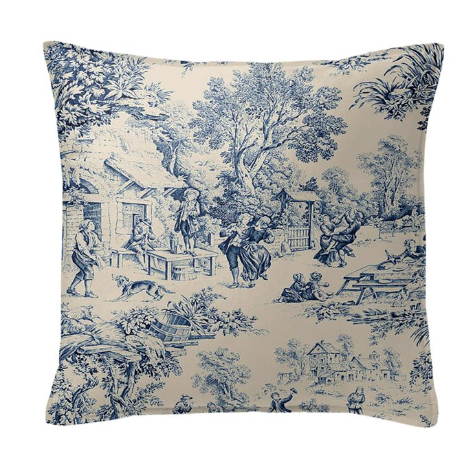 Maison Toile Blue Decorative Pillow - Size 24" Square Thumbnail