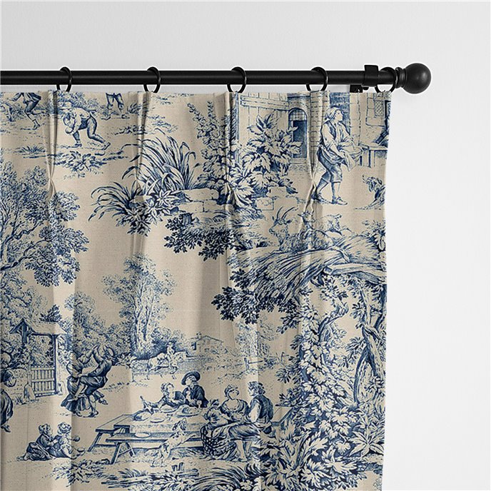 Maison Toile Blue Pinch Pleat Drapery Panel - Pair - Size 40"x96" Thumbnail