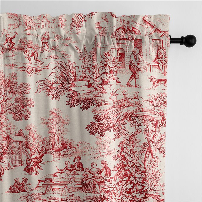 Maison Toile Red Pole Top Drapery Panel - Pair - Size 50"x96" Thumbnail