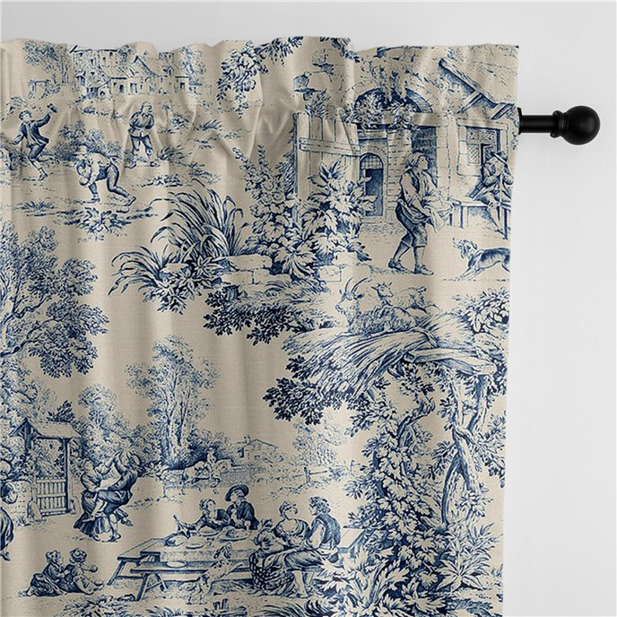 Maison Toile Blue Pole Top Drapery Panel - Pair - Size 50"x84" Thumbnail