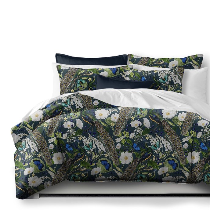 Peacock Print Teal/Navy Coverlet and Pillow Sham(s) Set - Size Super Queen Thumbnail