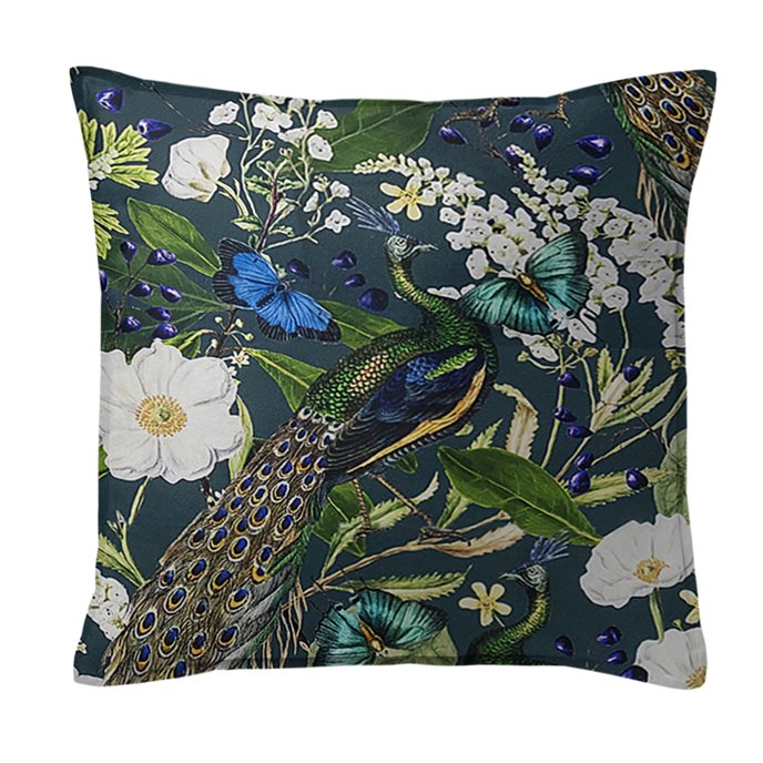 Peacock Print Teal/Navy Decorative Pillow - Size 20" Square Thumbnail