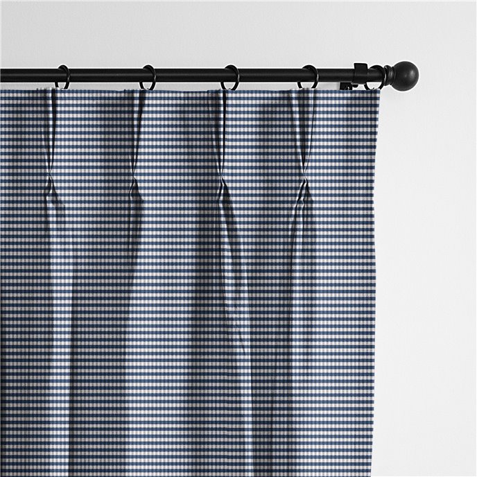 Rockton Check Indigo Pinch Pleat Drapery Panel - Pair - Size 40"x84" Thumbnail