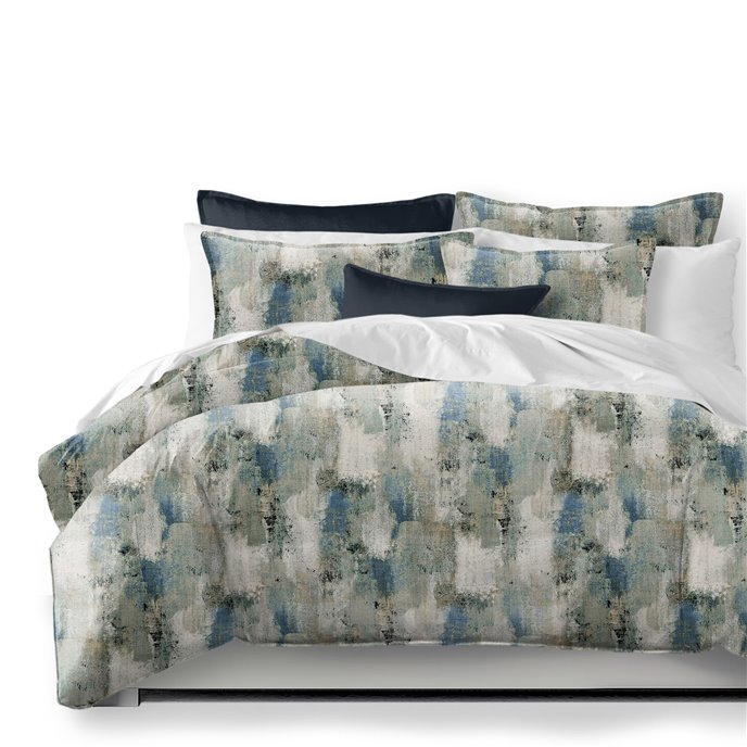 Thiago Linen Dark Denim Blue Comforter and Pillow Sham(s) Set - Size Super Queen Thumbnail