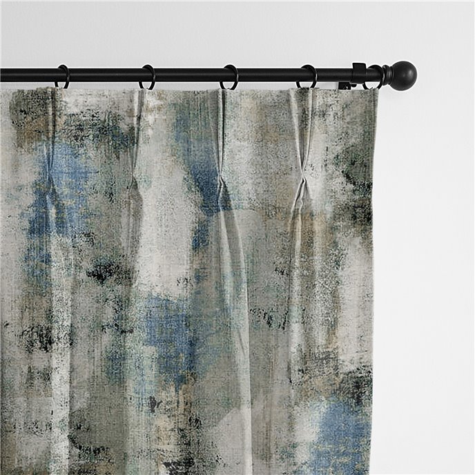 Thiago Linen Dark Denim Blue Pinch Pleat Drapery Panel - Pair - Size 40"x84" Thumbnail