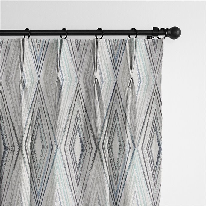 Sloane Seabreeze/Ivory Pinch Pleat Drapery Panel - Pair - Size 20"x96" Thumbnail
