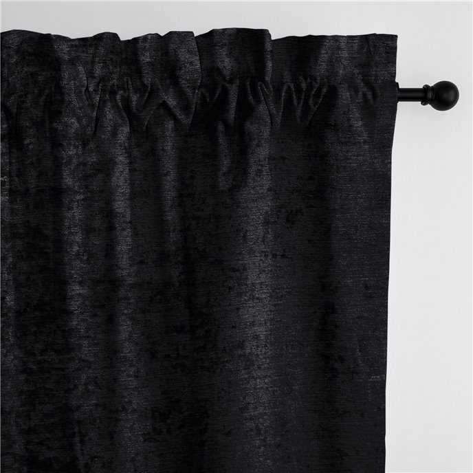 Juno Velvet Black Pole Top Drapery Panel - Pair - Size 50"x84" Thumbnail