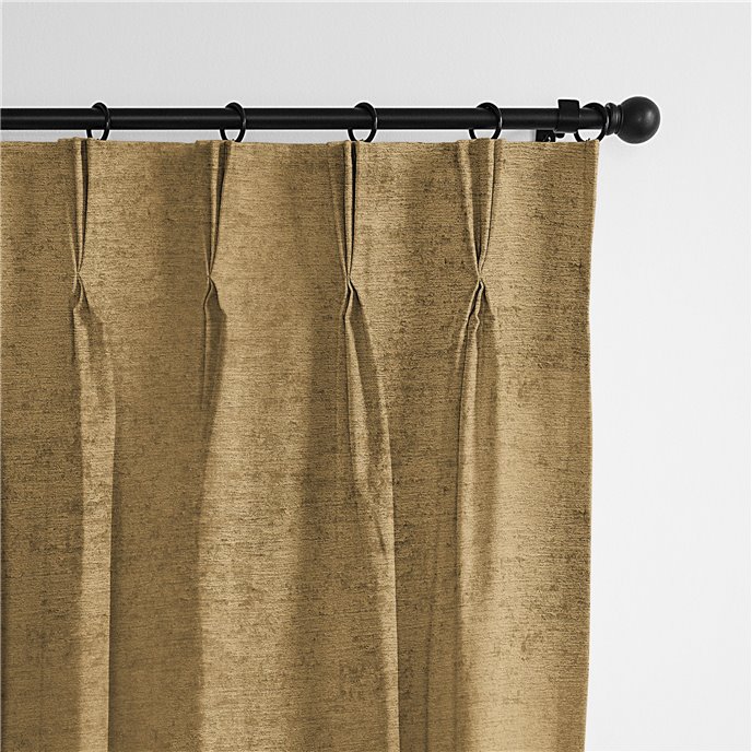 Juno Velvet Gold Pinch Pleat Drapery Panel - Pair - Size 40"x144" Thumbnail