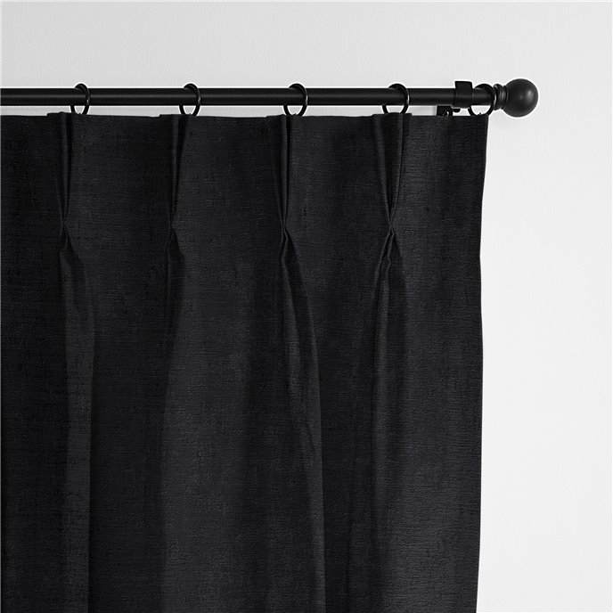 Juno Velvet Black Pinch Pleat Drapery Panel - Pair - Size 40"x132" Thumbnail