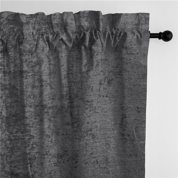 Juno Velvet Gray Pole Top Drapery Panel - Pair - Size 50"x108" Thumbnail