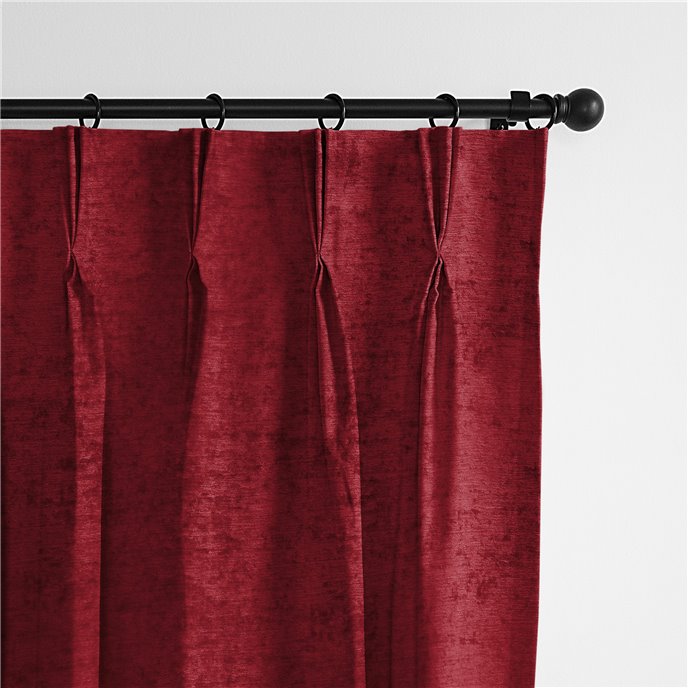 Juno Velvet Red Pinch Pleat Drapery Panel - Pair - Size 40"x132" Thumbnail