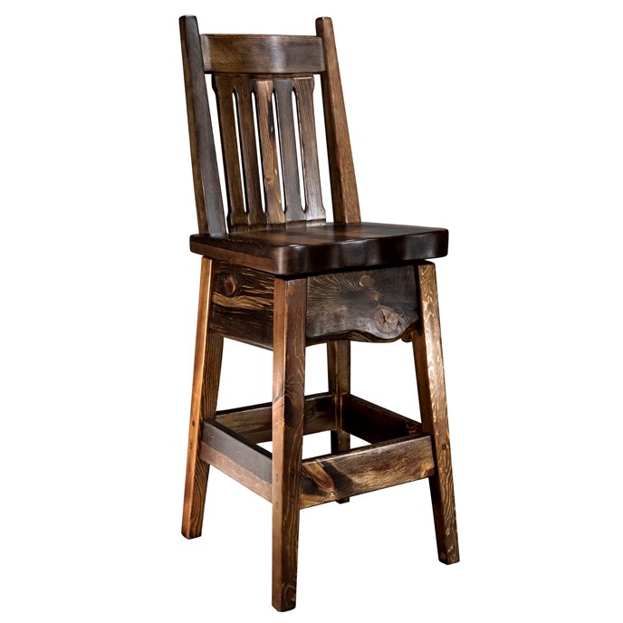 Big Sky 24" Seat Height Barstool w/ Swivel Seat & Back -  Provincial Stain & Clear Lacquer Finish Thumbnail