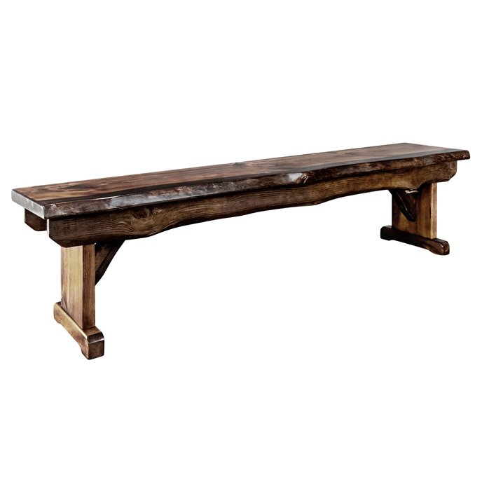 Big Sky Live Edge 6 Foot Wooden Bench - Provincial Stain & Clear Lacquer Finish Thumbnail