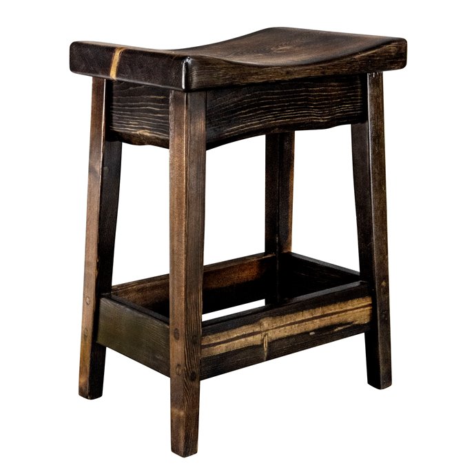 Big Sky Counter Height Saddle Barstool - Jacobean Stain & Clear Lacquer Finish Thumbnail