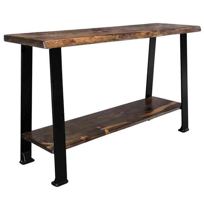 Big Sky Live Edge Console Table w/ Shelf, Blackstone Series Forged Iron Legs - Provincial Stain & Clear Lacquer Finish Thumbnail