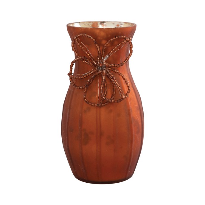 Mercury Glass Vase with Beaded Flower 4.75" high Thumbnail