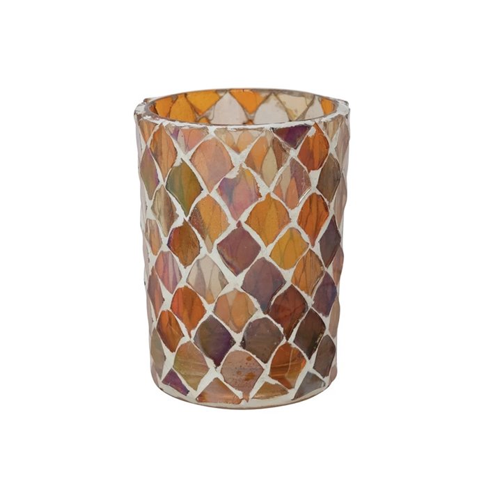 Small Multicolor Mosaic Glass Votive Holder 3.25" high Thumbnail